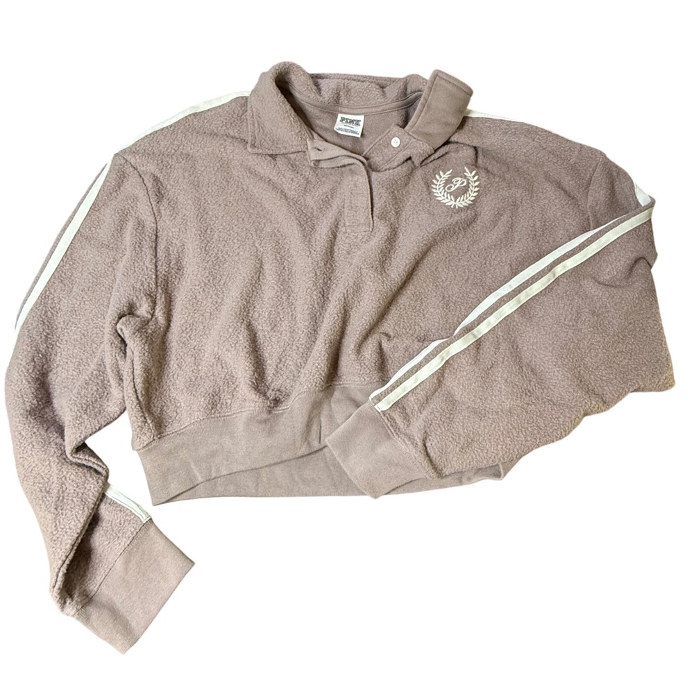 PINK Victoria's Secret Pullover Crop Top Fleece‎ Quarter Snap Athleisure M